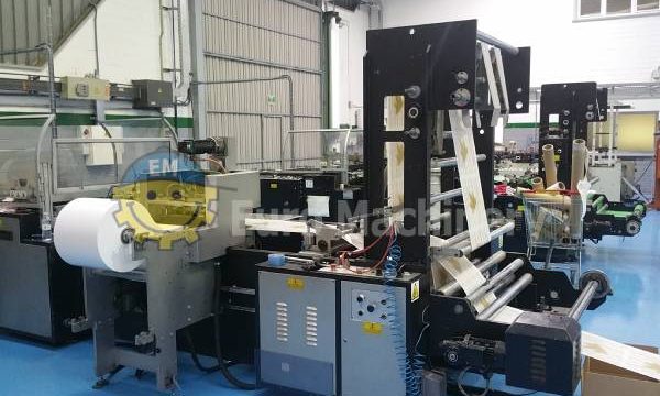 Secondhand side weld bag making machine. For production of Flexo-Loop bag making machine, patch handle bags with cut off and other side-weld bags.
