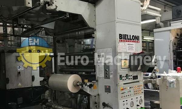 Flexographic Machine for printing in 8 colors. Can print on: PE, PP, OPP, PET, Paper. Bielloni Brand Flexo Printer for sale from Euro Machinery