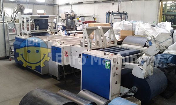 Roll bag making machine for sale by Euro Machinery. Production of garbage bags from recycled plastic film. Production of fruit and vegetable bags.