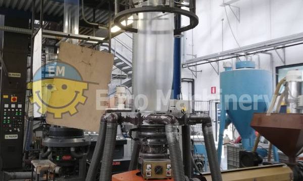 Used Blown Flim Extruder. For production of LDPE and HDPE. For sale by Euro Machinery. FORMAC Mono Layer. Mono flow air ring.