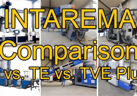 Intarema recycing line models comparison. Difference between T, TE, and TEVPlus. Used Erema machines avaiable from Euro Machinery.