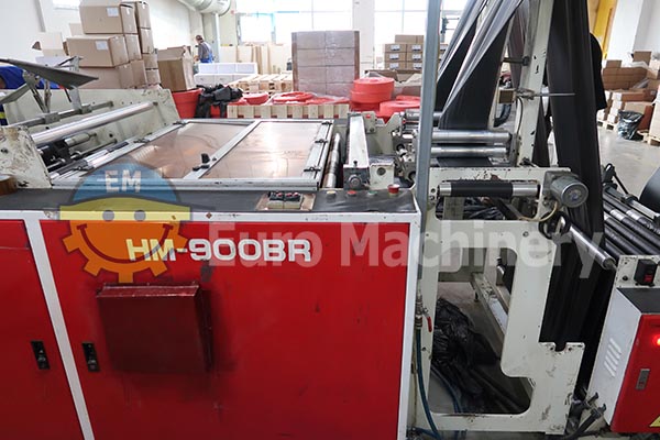 HEMINGSTONE Side weld bag making machine for production of bottom seal garbage bags on the roll with tear off perforation.