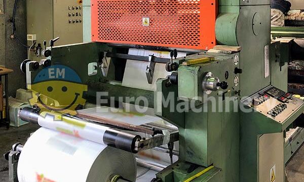 Stack Off Line Flexographic Printing machine. In good used condition. Can print on PE, PP, OPP, and PET materials. Can print in 6 colors.