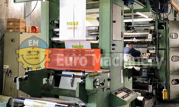 Stack Off Line Flexographic Printing machine. In good used condition. Can print on PE, PP, OPP, and PET materials. Can print in 6 colors.