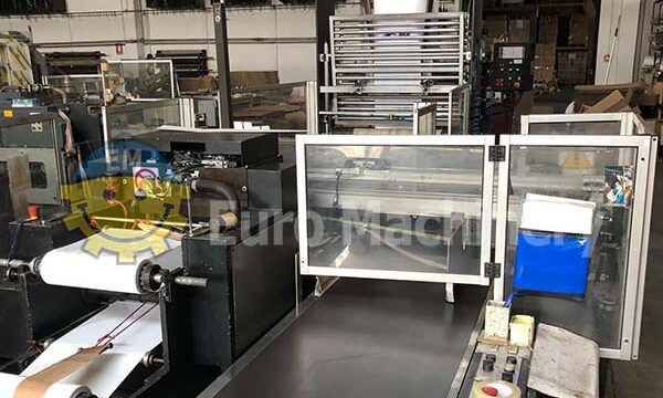 Used De Bernardi 80 G-SH Flexo-loop bag making machine. Production of side weld bags such as patch handle, flexoloop and safety bags.