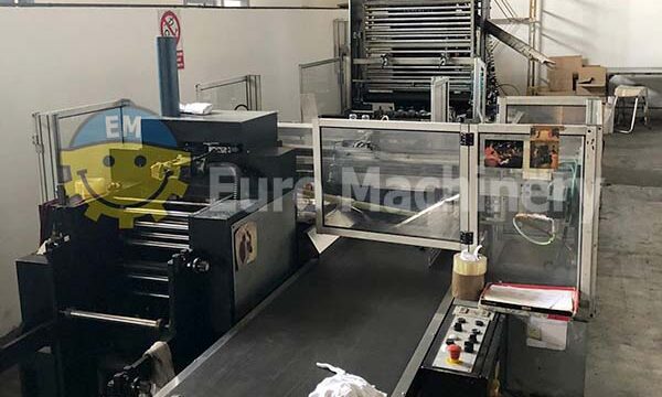 Used De Bernardi 80 G-SH Flexo-loop bag making machine. Production of side weld bags such as patch handle, flexoloop and safety bags.