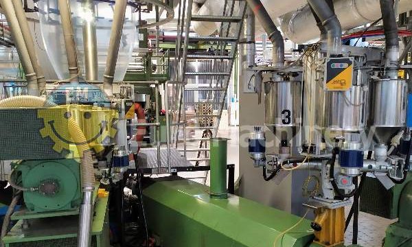 3-Layer blown film die head Extruder. Can process LDPE, HDPE, PP, and many more. KIEFEL Co-Extrusion line in good used condition.