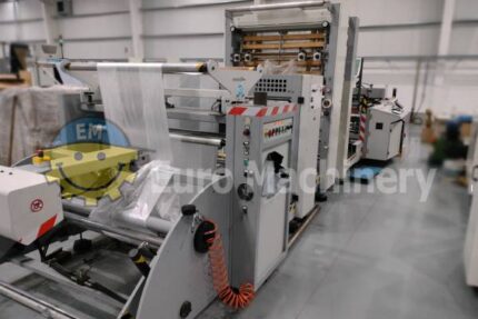 A newer model bottom seal bag making machine for production of carrier bags with up to 1100 mm sealing width.